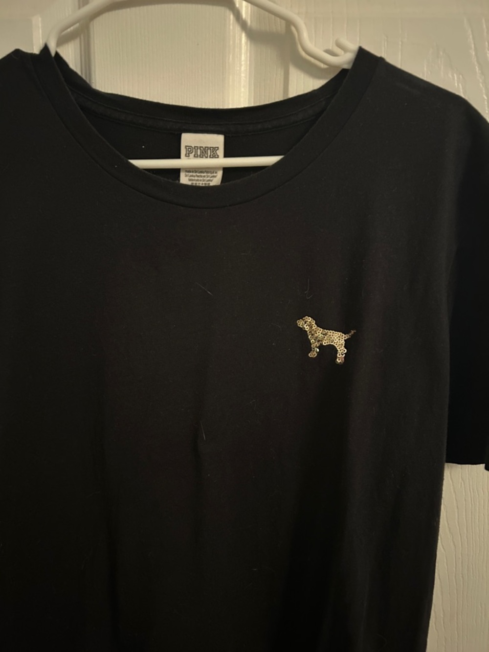 PINK Victoria's Secret Black Tee with Gold Dog Accent - Picture 2 of 3